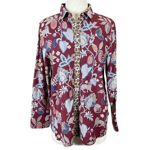 Chicos No-Iron Floral & Cheetah Print Classic Button-Down Stretch Shirt Sz 12